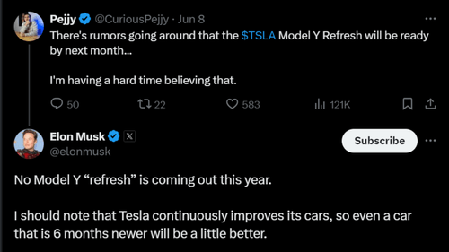 Elon Musk Confirmed Tesla Model Y Facelift Not Coming in 2024 news