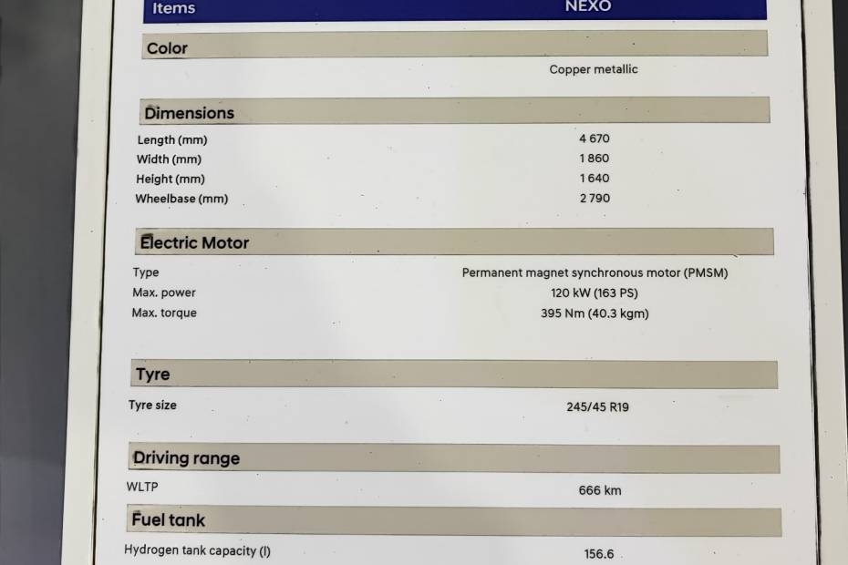 Hyundai Nexo Specification