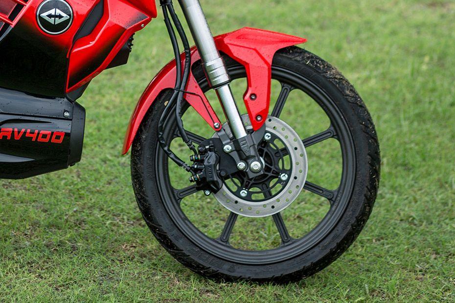 Revolt rv400 front tyre view Revolt rv400 front tyre view